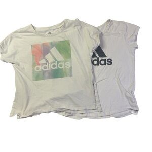 Adidas Girls White and Multicolor Tees - Set of 2